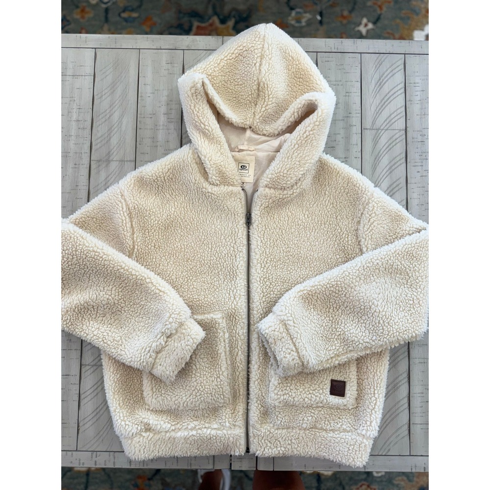 B- 028- Rip Curl Womens Cream Sherpa Fleece Full Zip Hooded Jacket Cream Size Md